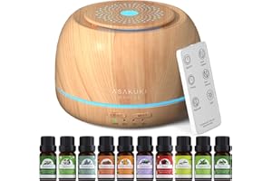 ASAKUKI Essential Oil Diffusers with 10Pcs*10ml Pure Essential Oil Gift Set, 5 in 1 Ultrasonic 300ML Aromatherapy Fragrant Oil Humidifier Vaporizer with Remote Control, Timer and Auto-Off-Yellow