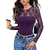 Avidlove Lace Long Sleeve Bodysuit for Women Crew Neck Body Suits Slimming Going Out Concert Tops Fall Outfits