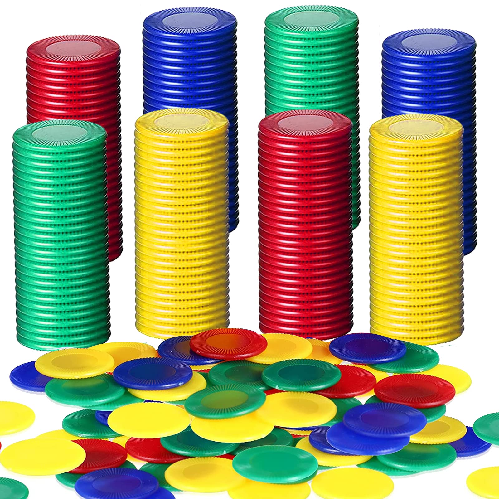 ForHome 400 Poker Chips, Plastic Tokens, Counting Chips for Children, Learning Mathematical Calculations and Bingo Games, 4 Colors (Red, Blue, Green, Yellow, 0.86 Inch) (AL-14220)