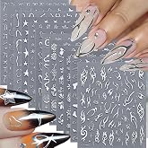 12 Sheets Silver Nail Art Stickers, 3D Self-Adhesive Bronzing Sun Moon Stars Bow Designs Nail Sticker Acrylic Manicure Decals Decorations Accessory for Women Girls