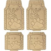 FH Group Car Floor Mats - Adorable Paw Print, Heavy-Duty Rubber Mats, Universal Fit Full Set, Climaproof, Trimmable, Fit Most Sedan, SUV, Truck - Beige