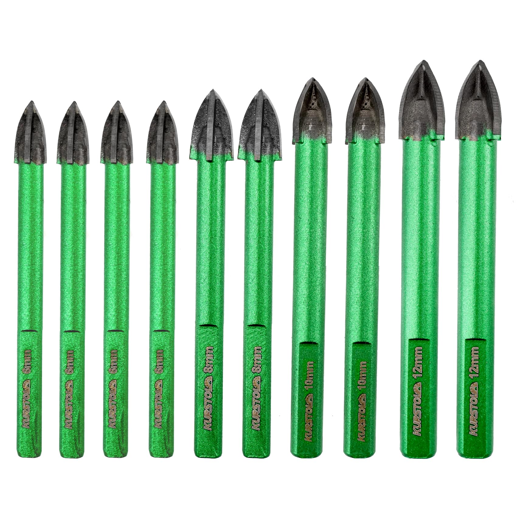 KURSTOL Masonry Drill Bit Set - 10pcs 6/6/8/10/12mm Concrete Diamond Hole Saw Triangle Shank for Wood Plastic Brick Ceramic Tile — image 1