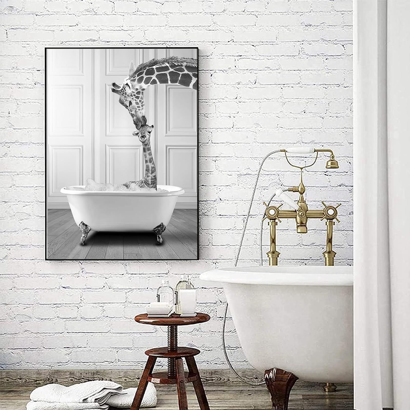 LYBOHO Black White Scottish Highland Cow Bathroom Pictures Funny Animal in the Bathtub Canvas Pictures for Living Room Bathroom Bedroom Decorative Frameless (1 Piece-40 cm x 60 cm, CJL2)