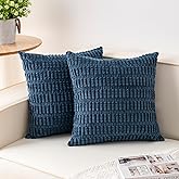 Aegero Pack of 2 Corduroy Decorative Throw Pillow Covers 24x24 InchSoft Striped Pillow Covers Modern Farmhouse Home Decor for Sofa Living Room Couch Bed（Teal）