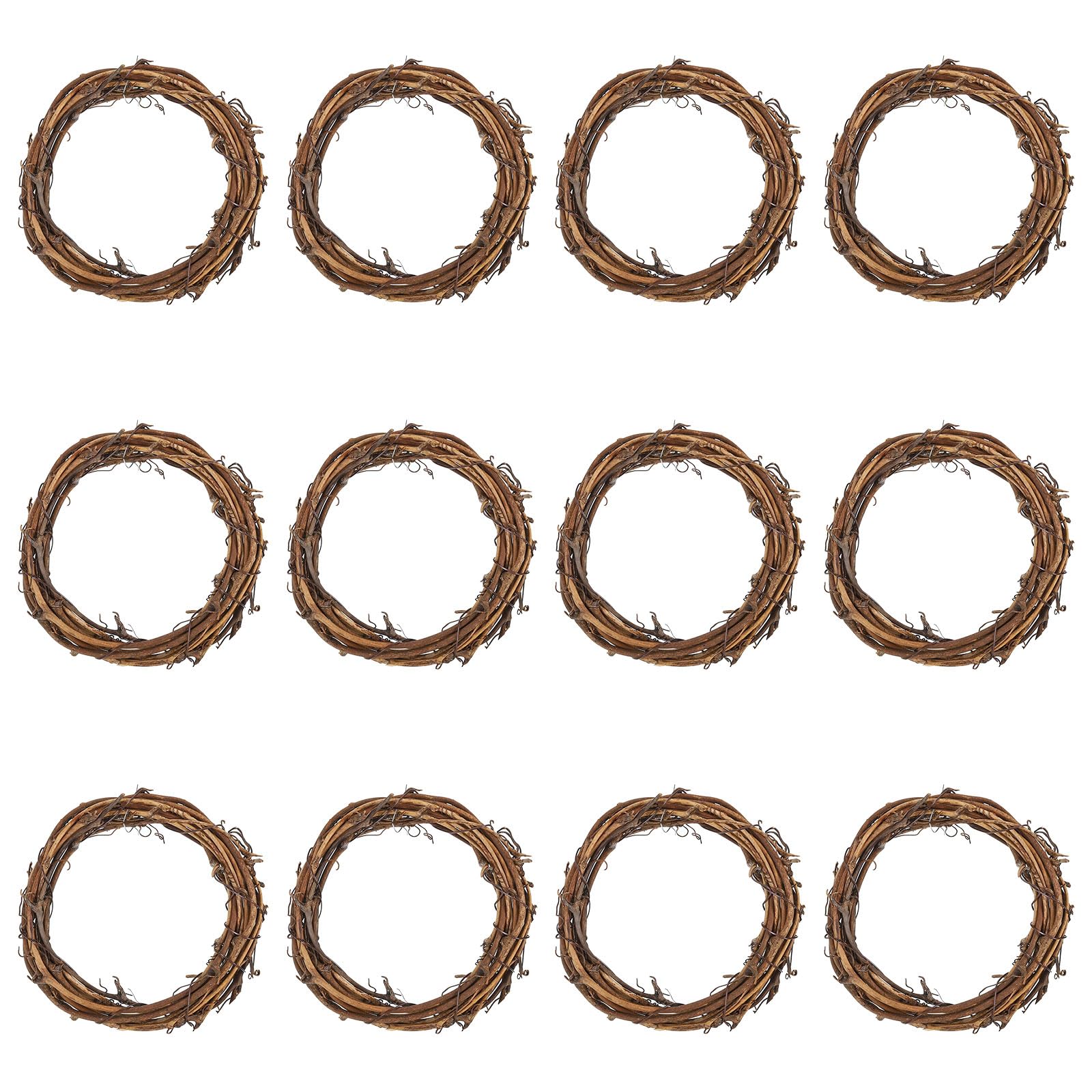PATIKIL 4 Inch Rattan Wreath, 12 Pcs Christmas Round Natural Vine Branch Wreath Garland Floral Ring Hoop for Door Window Hanging Decorations, Brown