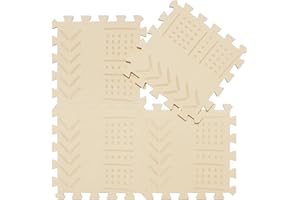 qqpp EVA 18 Tiles Baby Play Mat for Playing, Interlocking Foam Floor Mats for Tummy Time & Crawling, Puzzle Flooring Tiles with Laser Pattern for Kids. Beige. QL-91(J) b18N
