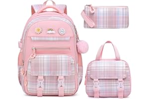 MOMUVO Girls Backpack with Lunch Box, Kids Backpack with Lunch Box, School Bags for Girls Kindergarten Elementary Preschool Middle School