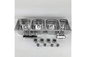 WATERWORKS CONCESSION 3 Large + 1 Small Hand Washing- 4 Compartment Drop-in Stainless Steel Concession Sink - Stand Food Trailer