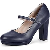 IDIFU IN4 Mary Jane Shoes Closed Toe Heels Platform High Chunky Block Heels Women's Pumps Comfortable Dress Shoes for Women Wedding Bridal Work Fashion Round Toe Pumps Shoes