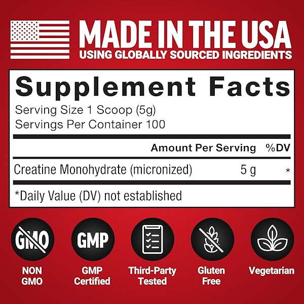 FORCE FACTOR CREATINE MONOHYDRATE MICRONIZED POWDER 500G, 5G DOSE TO SUPPORT MUSCLE GROWTH, STRENGTH, RECOVERY, COGNITIVE HEALTH & MEMORY, UNFLAVORED, 100 SERVINGS, 17.6 OZ
