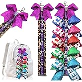 Blinket Purple Cheer Bow Keychain Holder for Backpack – Leopard Print Glitter Bow Hanging Chain with Hooks – Cheer Bow Organizer Strap Cheer Gifts Bow Holder Teen s Cheerleading Team Sports Gift