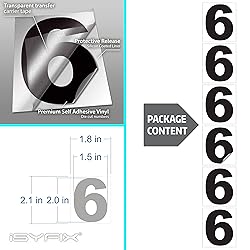 iSYFIX Black Vinyl Number 6 (Six) Stickers - 6 Pack