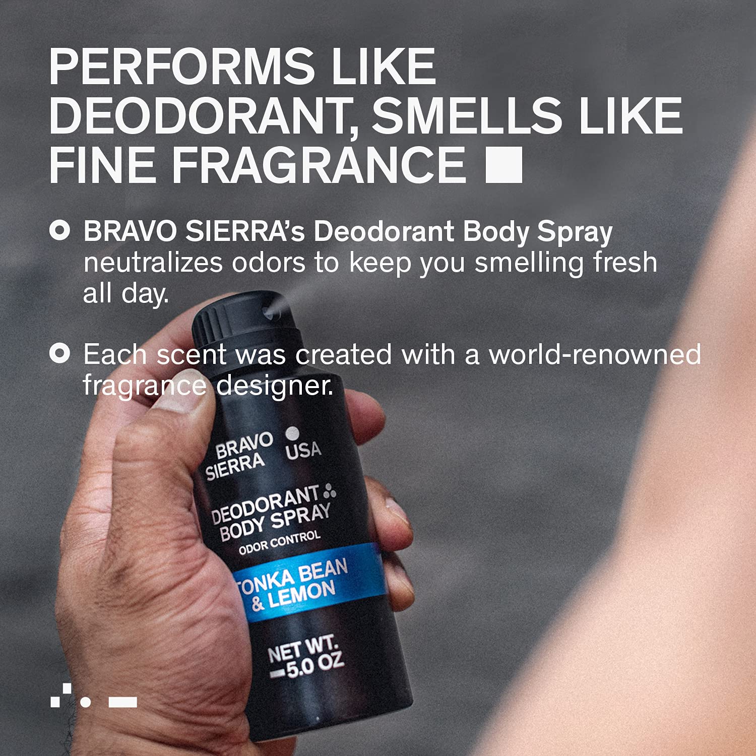 Deodorant Body Spray, Tonka Bean & Lemon, 5 oz, Vegan and Cruelty Free, Field-Tested with U.S. Military