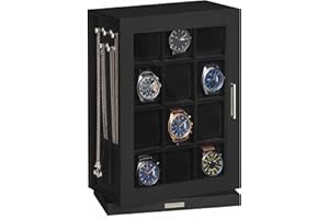 SONGMICS Watch Box 12 Slots with Glass Windows, 360° Rotating Vertical Watch Display Case, Velvet Lining, Ink Black UJWB028B0