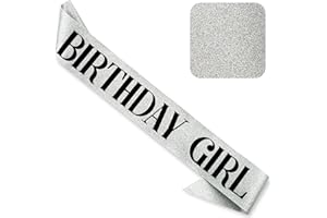 CORRURE 'Birthday Girl' Sash - Glitter With Black Foil - Silver Glitter Birthday Sash for Sweet 16, 18th, 21st, 30th, 40th, 50th or Any Other Bday Party