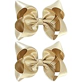 OAOLEER 2PCS 4.5inch Hair Bows for Girls, Gold Sparkling Satin Alligator Clips Sparkling Ribbon Bow Hair Accessories for Girls Infants Toddlers Kids Teens Children (Gold)