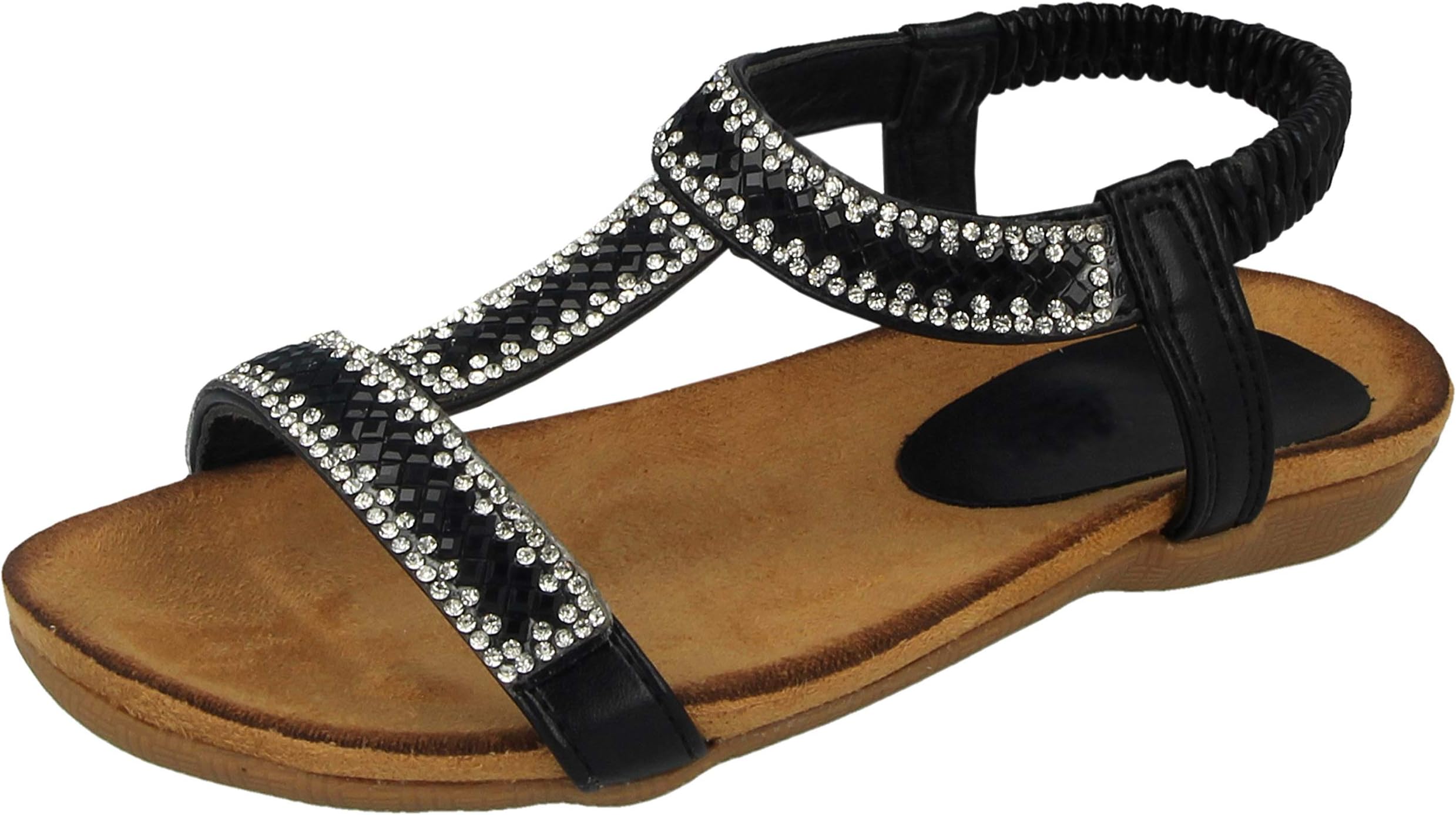 Yinka Shoes Ladies Girls Kids Metallic Open Toe Gem Stone Aztec T Bar Elastic Sling Back Flat Low Wedge Gladiator Summer Sandals Size Infant 10-UK 8