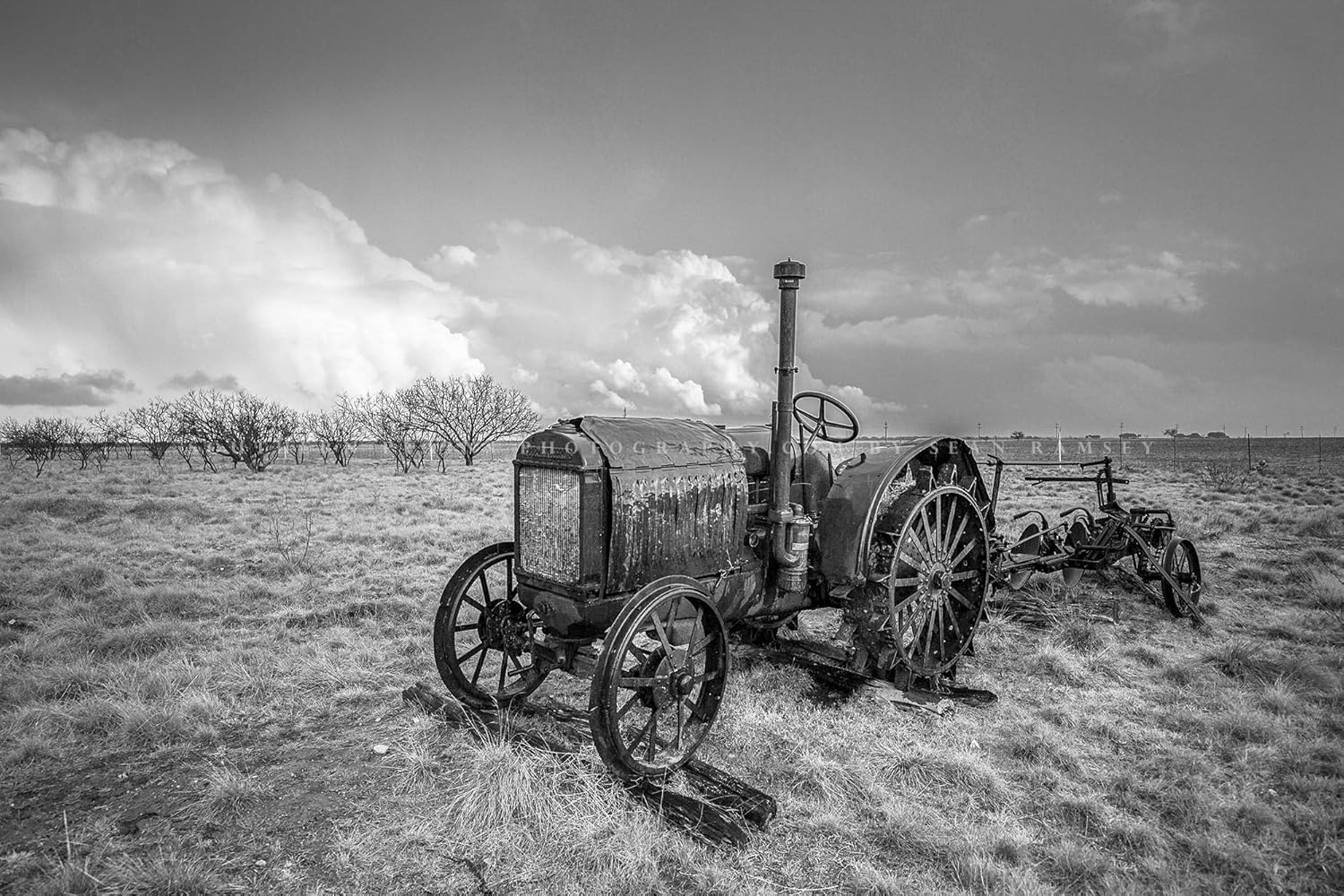 Photographs - Country Photography Print (Not Framed) Black and White Picture of Classic McCormick-Deering Tractor on Stormy Day in Texas Farm Wall Art Rustic Farmhouse Decor (24