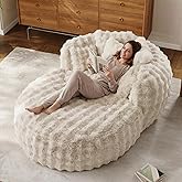 DAMAIFROM Oversized Chaise Lounge Chair Indoor with Ottoman 55" W x 75" L Round Reading Chair Plush Faux Fur Corduroy Cloud C