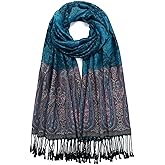QIUTIMIY Paisley Pashmina Shawl Wrap Women Reversible Vintage Jacquard Pashmina Rave Scarf with Fringe for Evening, Wedding
