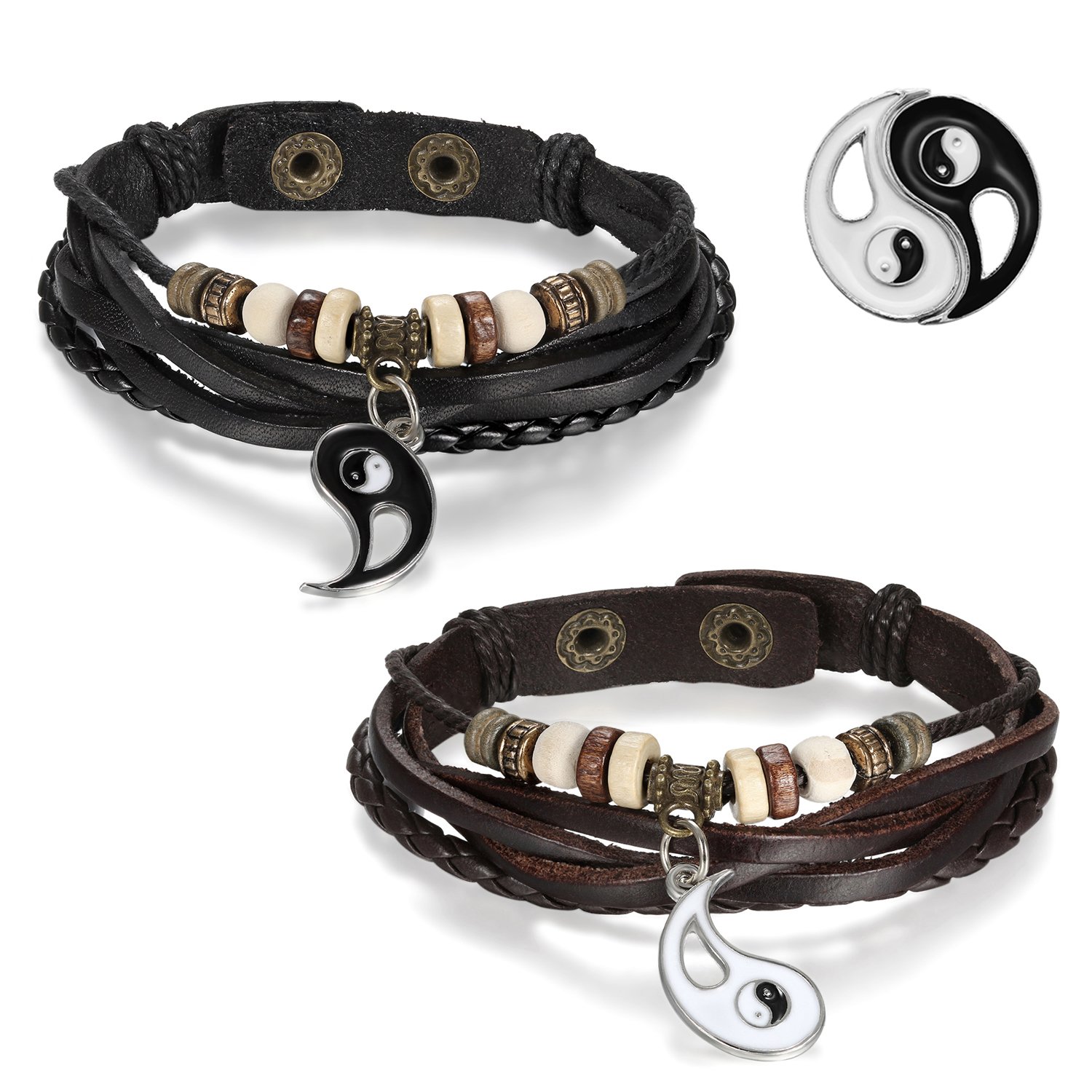 JewelryWe Piezas Pulseras para Parejas Amistad Colgantes de Yin Yang Tai Chi