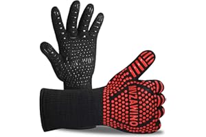 MVZAWINO Premium BBQ Gloves, 1472°F Extreme Heat Resistant Oven Gloves, Grilling Gloves with Durable Fireproof Kitchen Oven Mitts Designed for Cooking, Grill, Frying, Baking, Barbecue (red+Black)