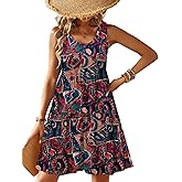 Zeagoo Womens Summer Sundress Boho Floral Casual Tank Dresses with Pockets Sleeveless Tiered Swing A Line Beach Dress