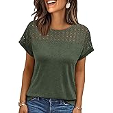 AUTOMET Women's Short Sleeve Shirts Dressy Business Casual Summer Tops 2026 Lace Spring Blouses Loose Fit Trendy Outfits