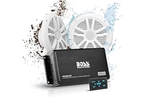BOSS Audio Systems ASK902B.6 Marine Boat 6.5 inch Speakers and 4 Channel Amplifier Package - 500 High Output, Bluetooth Remote, Waterproof Pouch