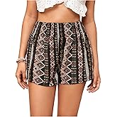 Floerns Women's Summer Tribal Print Elastic Waist Beach Shorts