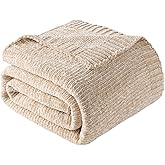BATTILO HOME Knit Chenille Throw Blanket for Couch, Cozy Beige Throw Blankets for Home Decor,Lightweight Soft Throw for Bed,Sofa,Chair 51"x67"