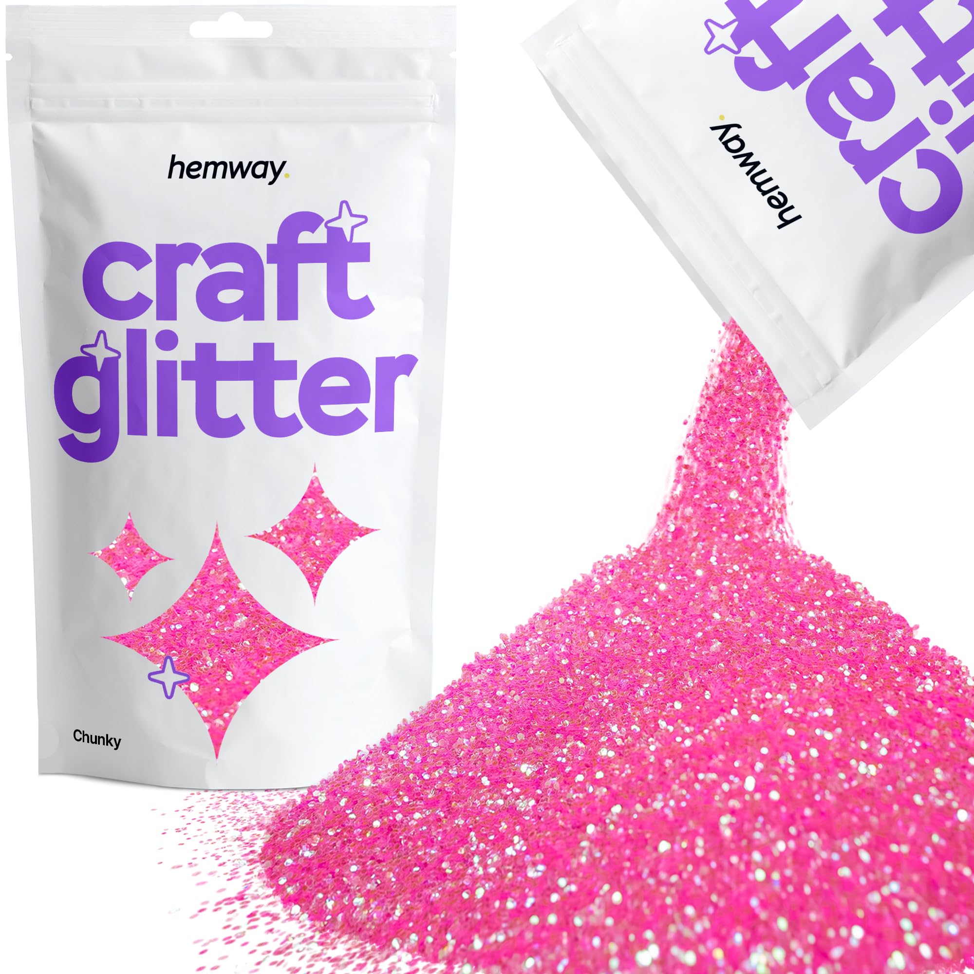 Hemway Craft Glitter Baby Pink Iridescent 100g Chunky Glitter for Crafts, Resin, Cosmetic, Nail, Face, Body, Festival, Tumblers, Art, Candle, Crafting
