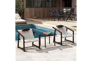 DWVO 3 Pieces Patio Conversation Bistro Set, Textile Patio Furniture Set with Side Table & Headrest Pillows, Outdoor Sectional Sofa for Patio, Balcony, Backyard, Garden, Poolside