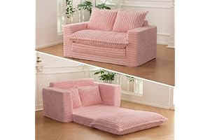 YOSHOOT Loveseat Sleeper Sofa, Convertible Sofa Bed Couch Futon Couches for Living Room, 3-in-1 Pull Out Floor Couch with Washable Cushion and Pillows