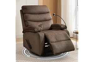 GNMLP2020 Swivel Rocker Recliner Chair for Adults, Rocking Recliner Chair, Manual Small Recliners for Small Spaces, Living Room, Nursery, RV, Brown