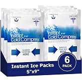 Instant Ice Packs for Injuries - 6 Pack of Disposable Cold Compress Ice Packs for Sprains, Strains, Contusions, Minor Burns, Toothaches, and More