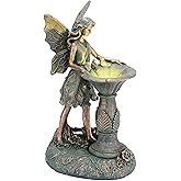 TERESA'S COLLECTIONS Fairy Garden Statues with Solar Outdoor Light for Outdoor Decor, Bronze Fairy Resin Garden Sculptures & Statues Decor, Yard Art for Lawn Housewarming Gifts for Mom 9.4"