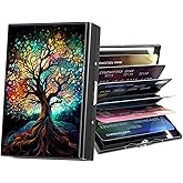 ACWDMKH Metal Wallet,Credit Card Holder for Women Men,RFID Blocking Card Holder Wallet Mini Slim Aluminum Wallet ID Case Hard Card Case Business Card Holder Case,Colorful Tree