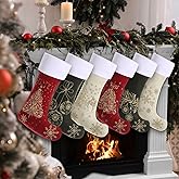 LaRandom Velvet Christmas Stockings 6 Pack 19 Inch Large Embroidery Luxury Fireplace Hanging Stockings with Hanging Loop Family Ornament Decorations for Xmas Gift(Red, Green, Gold)