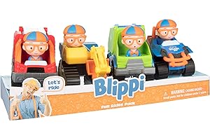 Blippi 3" Vehicles 4-Pack Toy Playset - Construction Excavator, Mobile, Fire Engine, Garbage Truck - Officially Licensed - Easter Basket Stuffer Gift for Preschoolers, Kids, Boys & Girls - 3+