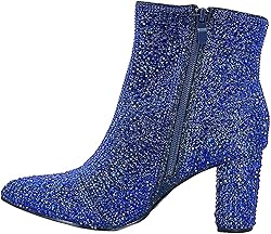 Women Rhinestone Block Chunky Heel Ankle Bootie
