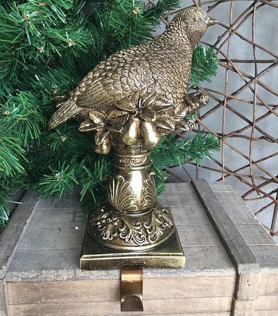 Gold Resin Partridge Stocking Hanger from Gisela Graham. 22cm with