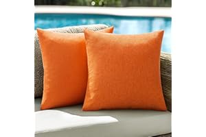 ANRODUO Pack of 2 Orange Outdoor Pillow Covers for Patio Furniture Decorative Farmhouse Linen Cushion Sham Outdoor Waterproof Outside Lumbar Pillowcase for Garden Balcony Fall Decor 18x18 Inch