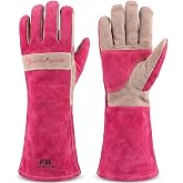AOUCHI Leather Welding &amp; Gardening Gloves for Women&ndash; Pink Heat-Resistant | Work &amp; Gardening Gloves for Pruning, Yard Work, Welding, BBQ, Cooking &amp; Fireplace, Chainsaw, Camping, Outdoor Projects-Small