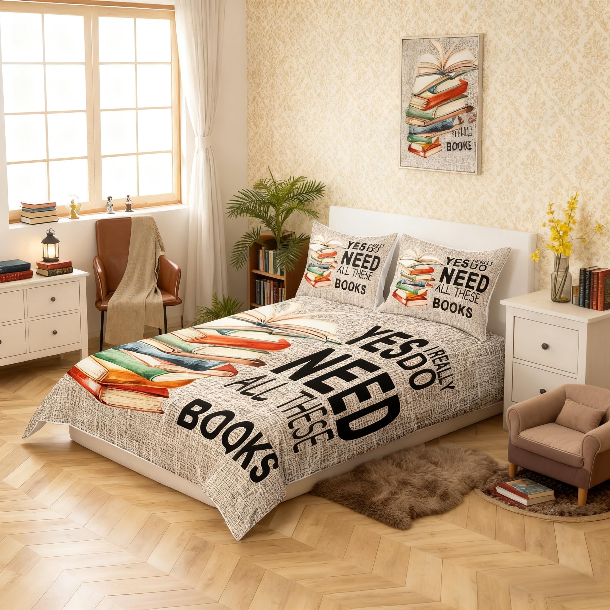 feelingyou Books Pattern Bedding Set,Book Lover Comforter Cover Set for Teens Women Room Decor,Book Duvet Cover Breathable Watercolor Bedspread Cover Double Size — image 1