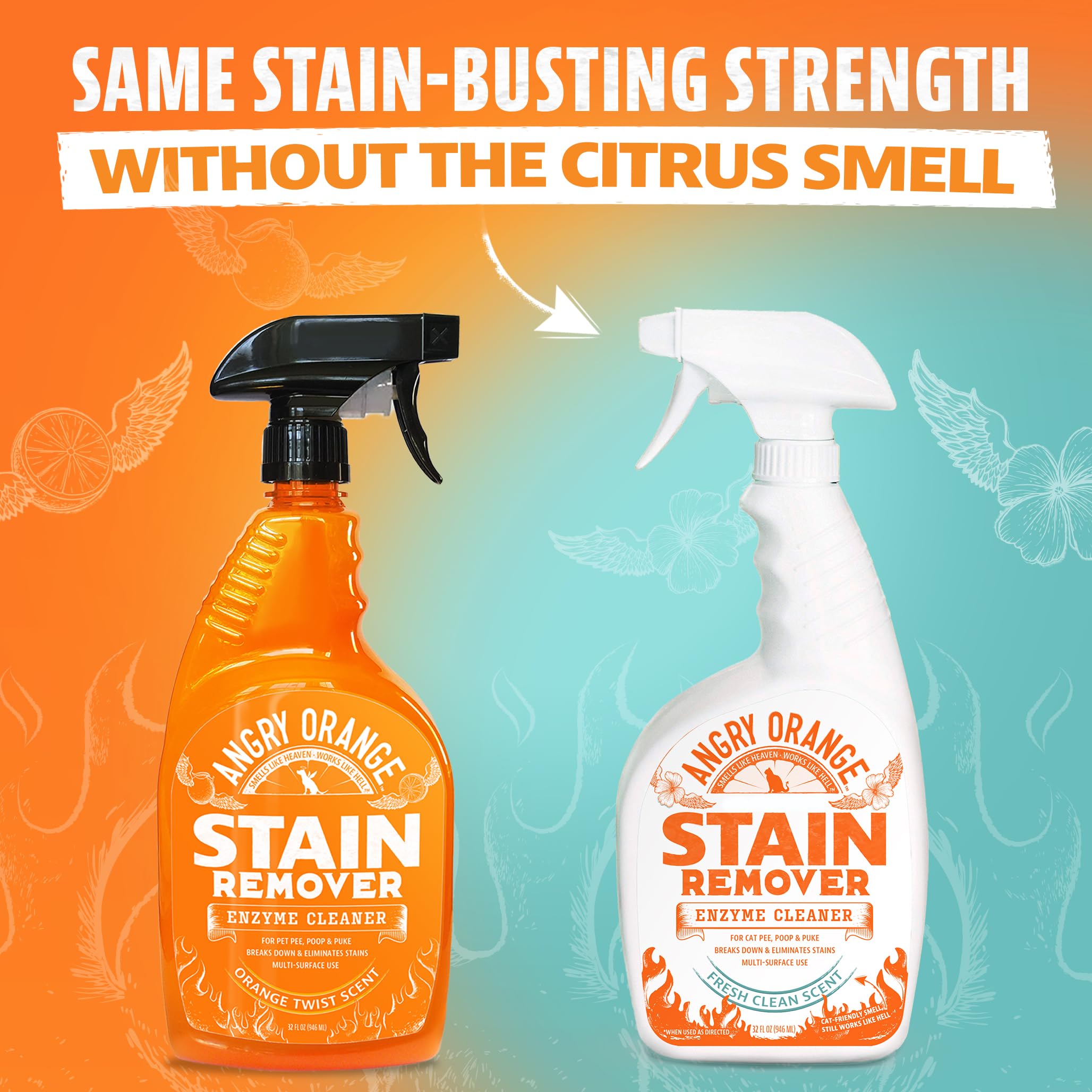ANGRY ORANGE Cat Urine Odor Eliminator & Stain Remover, Pet Stain Enzyme Cleaner Spray for Dog & Cat Pee - Fresh Scent - 32 oz