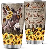 9GIFT4YOU Donkey Coffee Tumbler Travel Mug With Lid Funny Birthday Gifts For Girls Women Teens Animal Lovers Floral Insulated Cup Inspirational Quotes Stainless Steel Tumblers Hot And Cold