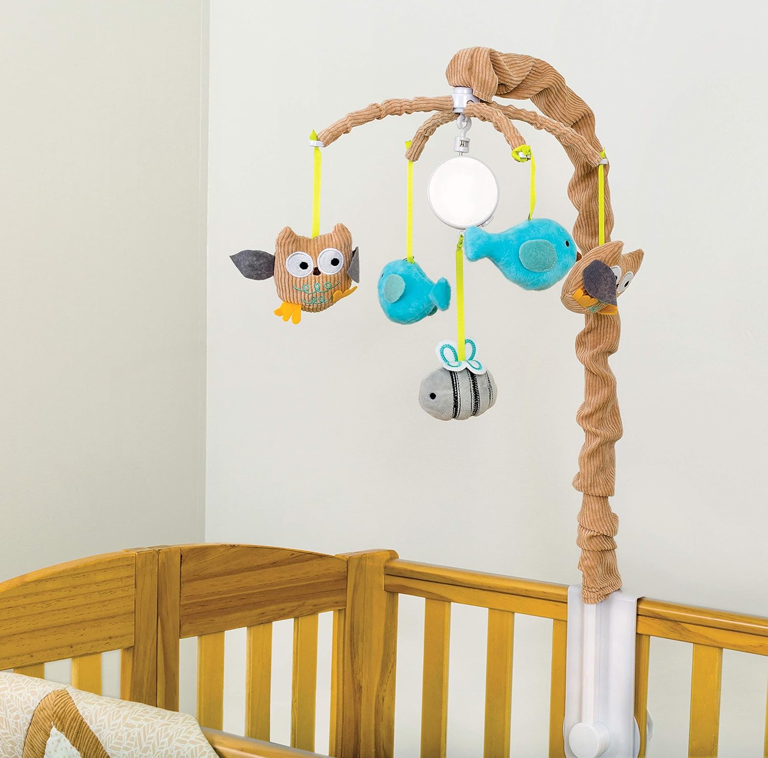 Nurture Nest Musical Baby Mobile for Crib with Soft Birds, Owls, Bumblebee (Tan/Neutral)
