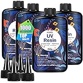 KISREL UV Resin 1000g，4 x 250g UV Resin Kit, Hard Type Crystal Clear Ultraviolet Curing UV Epoxy Resin for Craft Jewelry Making