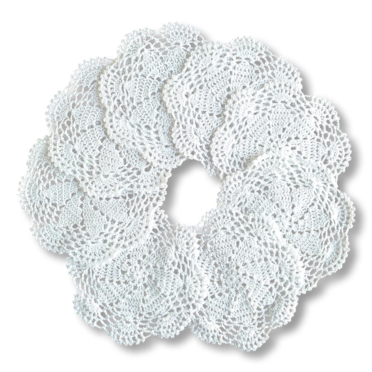 Gracebuy Pack of 8PCS White 7 Inch 100% Cotton HANDMADE Crochet Lace Placemat Coasters